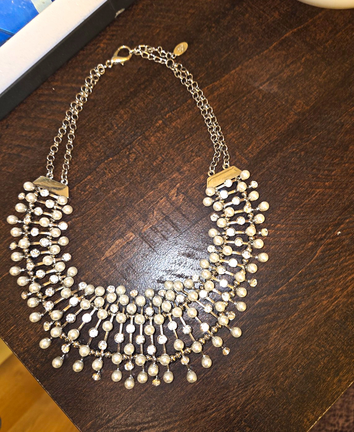 Chico’s Silver-Tone Statement Bib Necklace Cable Chain Lobster Clasp Signed