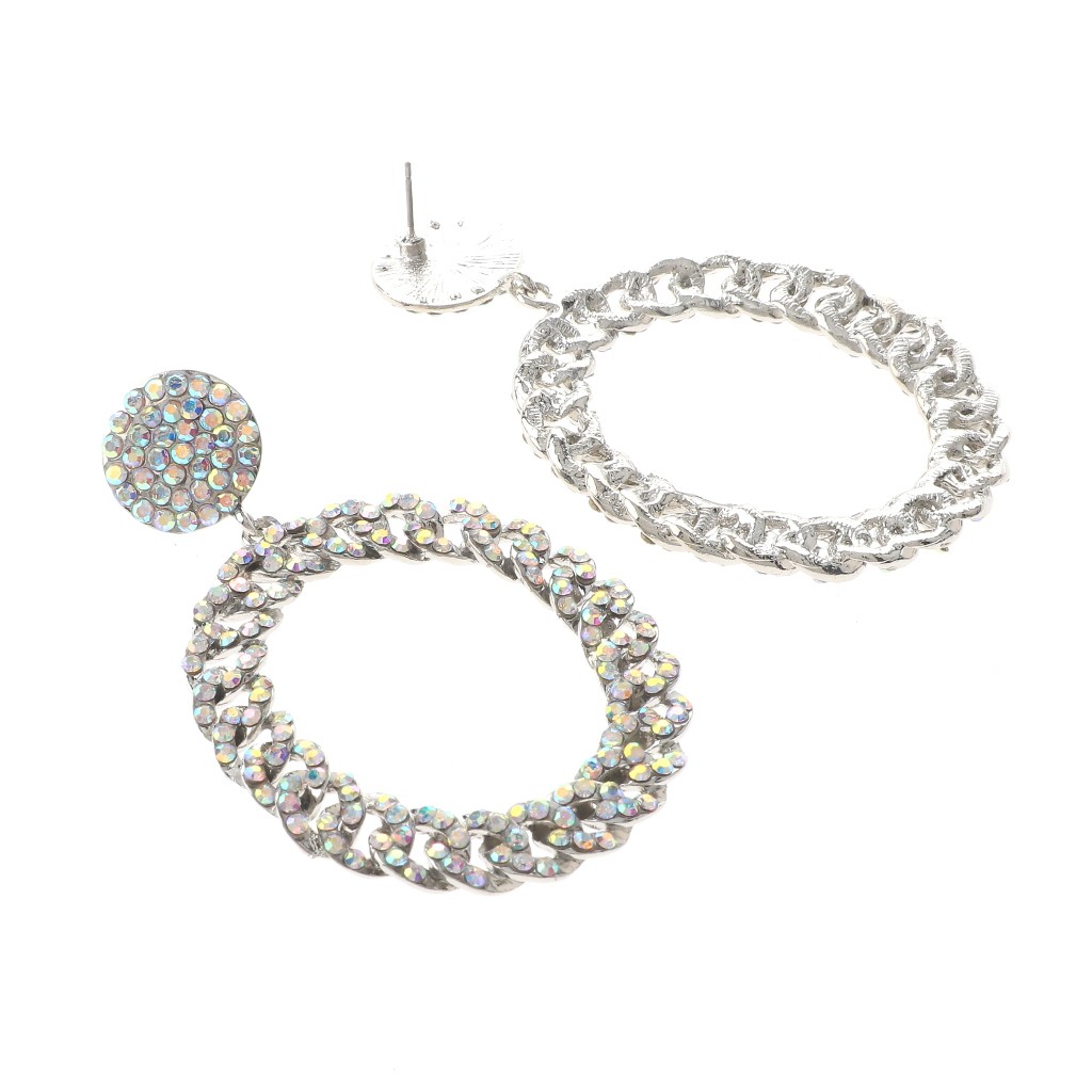 Silver Tone Alloy Metal Large Crystal Rhinestone Drop Post Earrings ER2566-SAB