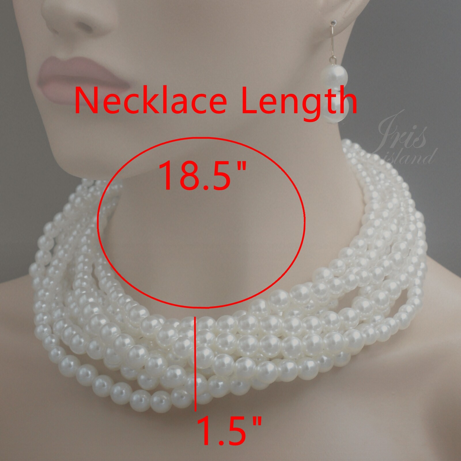 White Glass Pearl Multi Layered Strand String Necklace Earrings Jewelry set 0090