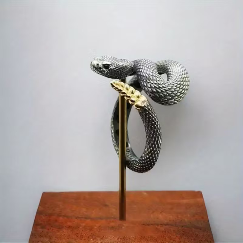 Rattlesnake Coiled Open Ring Jewelry Animal Reptile Adjustable Resizable