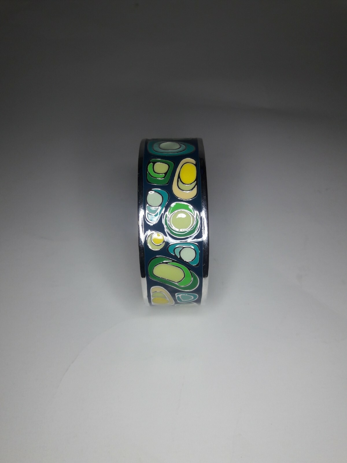 Enamelware Blue Silver Plate Bangle Bracelet