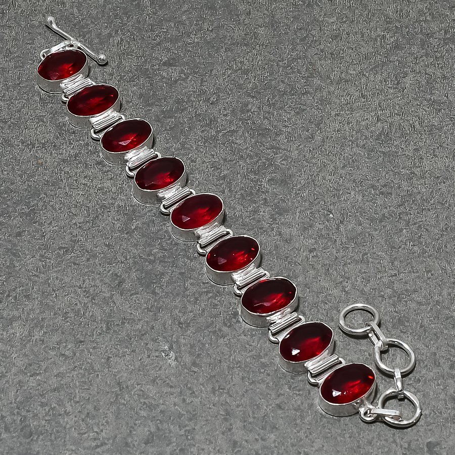 Mozambique Garnet Gemstone Bracelet Oval Shape Gift Adjustable Chain Jewelry 8″