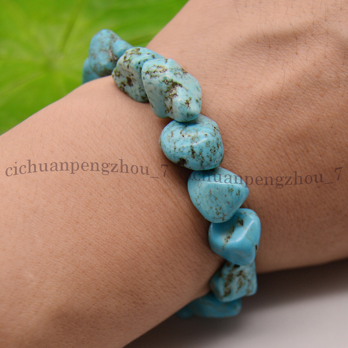 Chunky 15-20mm Natural Turquoise Gemstone Nugget Beads Elastic Bracelets 7.5”