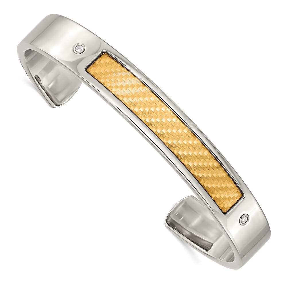 Chisel Men’s Bracelet Stainless Steel with 18k Yellow Gold Textured Diamond Cuff