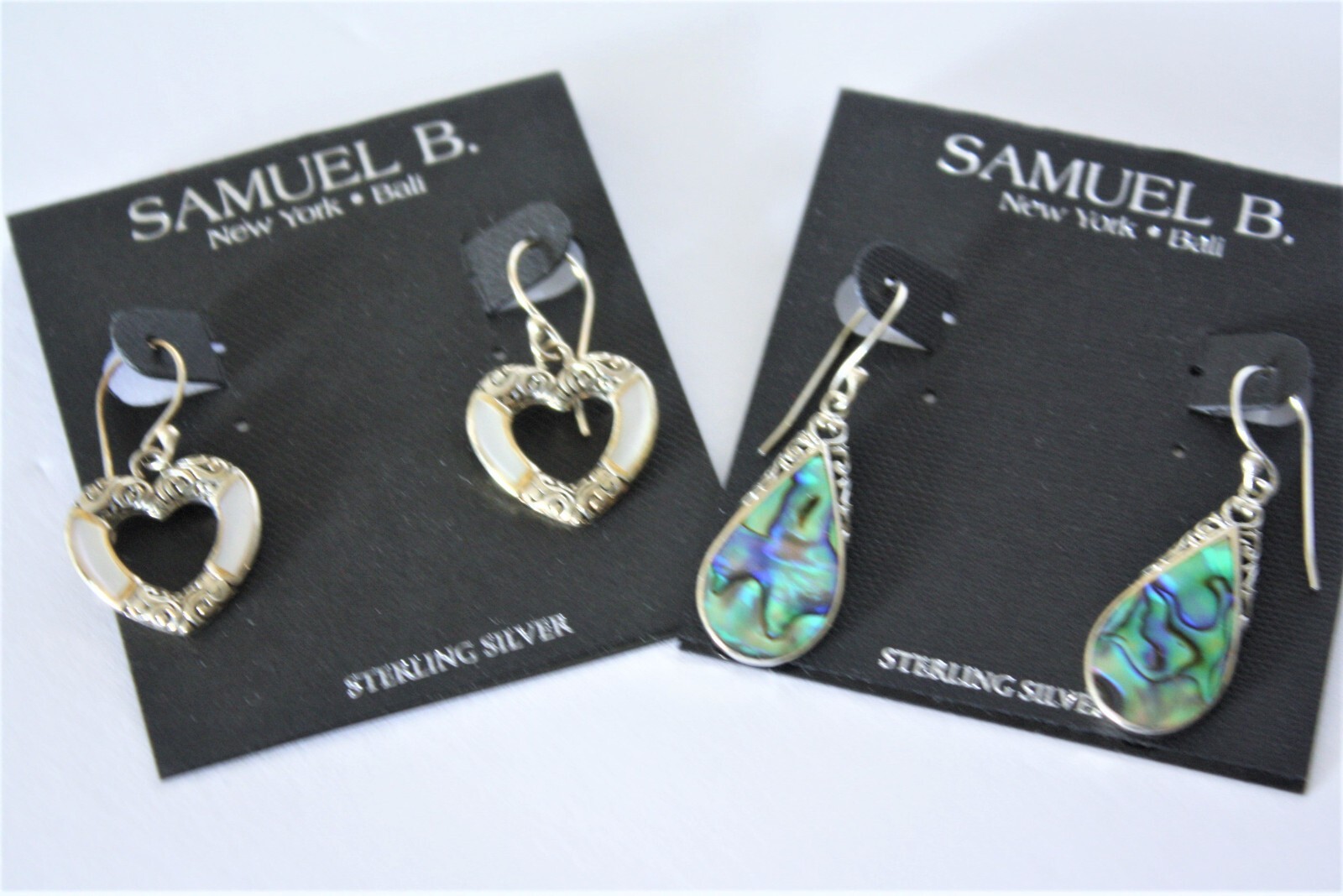 Samuel B Sterling silver Abalone Shell Dangle Hook set of Two earrings NWT