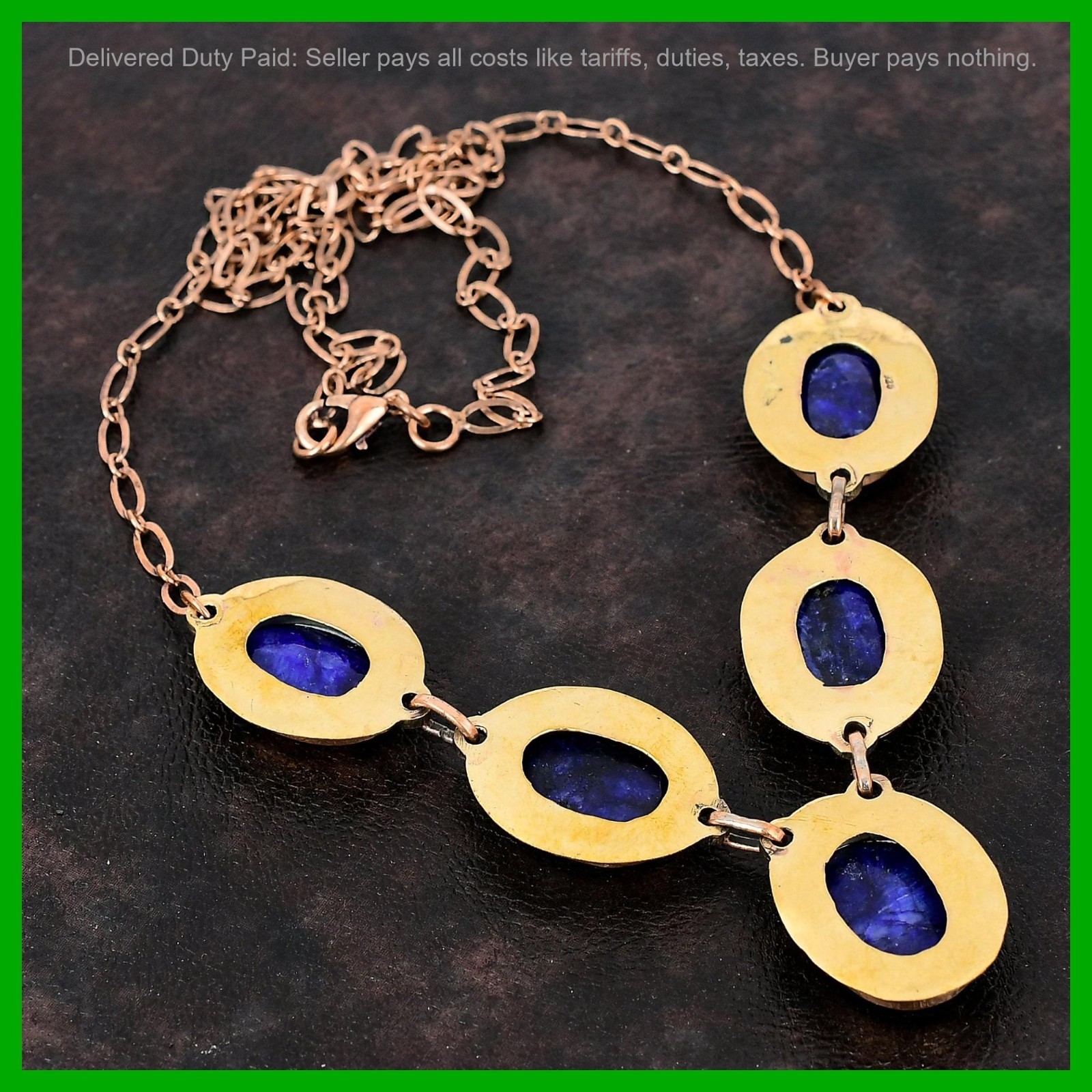 Copper Oval Blue Saphire Gemstone Bezel Handcrafted Anniversary Wedding Necklace