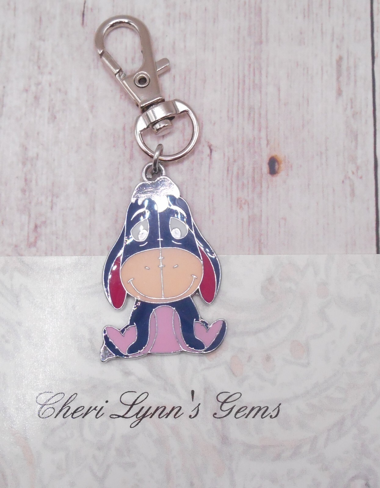 EEYORE DOUBLE SIDED PURSE OR JACKET ZIPPER PULL KEYCHAIN ADD ON CLIP CHARM!