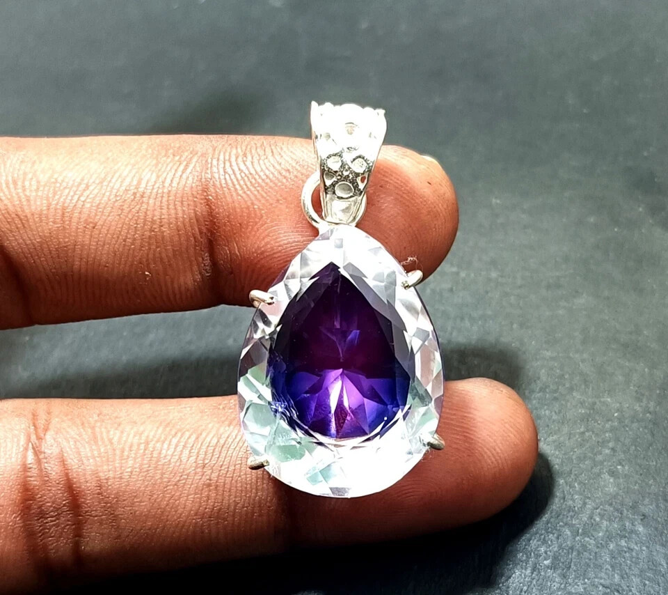 Bi-Color Rare Pitambari Sapphire Pear Natural 63.00 Ct 925 Silver Pendant Gem