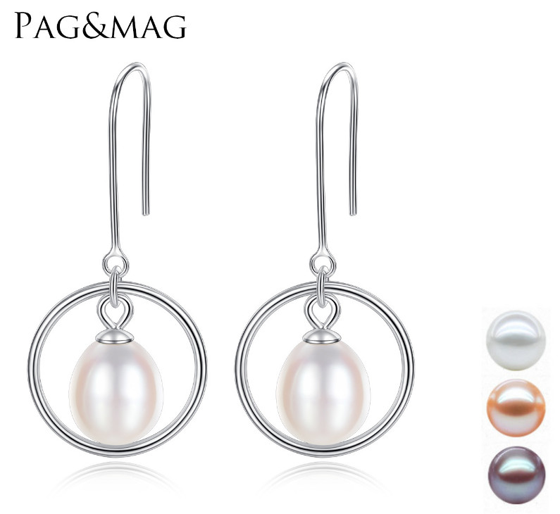 1.2″ Freshwater Pearl Open Circle Drop Dangle Earrings in Sterling Silver PE27