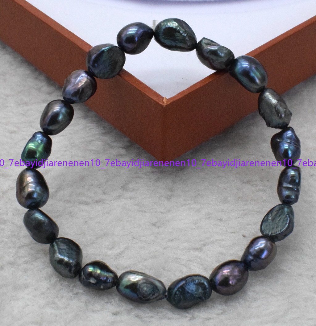 Natural 7-8/8-9/9-10mm Black Tahitian Baroque Pearl Elastic Bracelet 7.5in