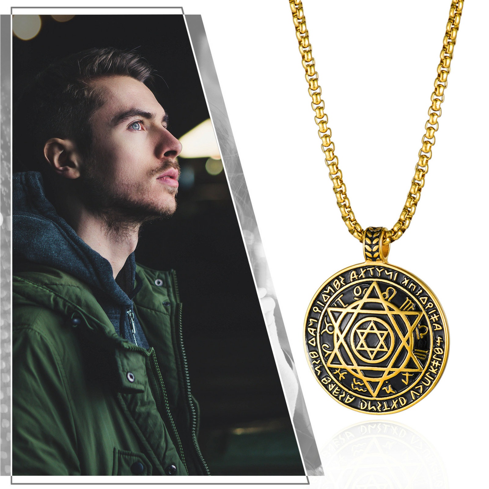 Talisman Seal Solomon Six-pointed Star 12 Constellation Unisex Pendant Necklace
