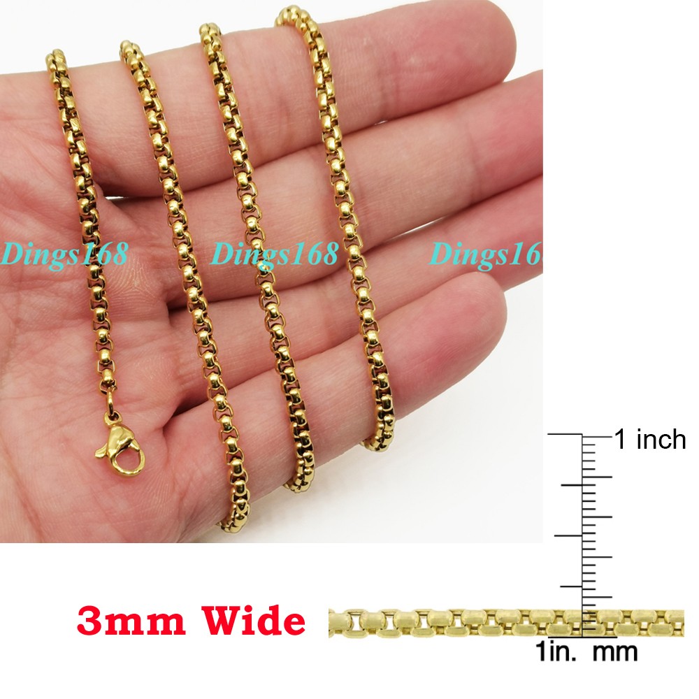 Genuine 18K Yellow Gold Filled Round Box Link Chain Necklace 3mm 16/20/22-32inch