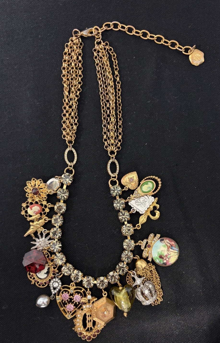 RJ Graziano Victorian Style Multi Charms Necklace Lockets Hearts Cameos