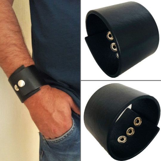 Wide cuff adjustable leather bracelet Black Brown or Worn black bracelet for men