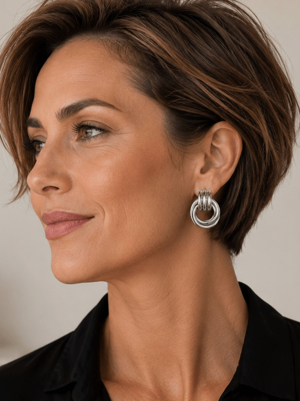 Shiny Silver Interlocked Hoop Drop Earrings