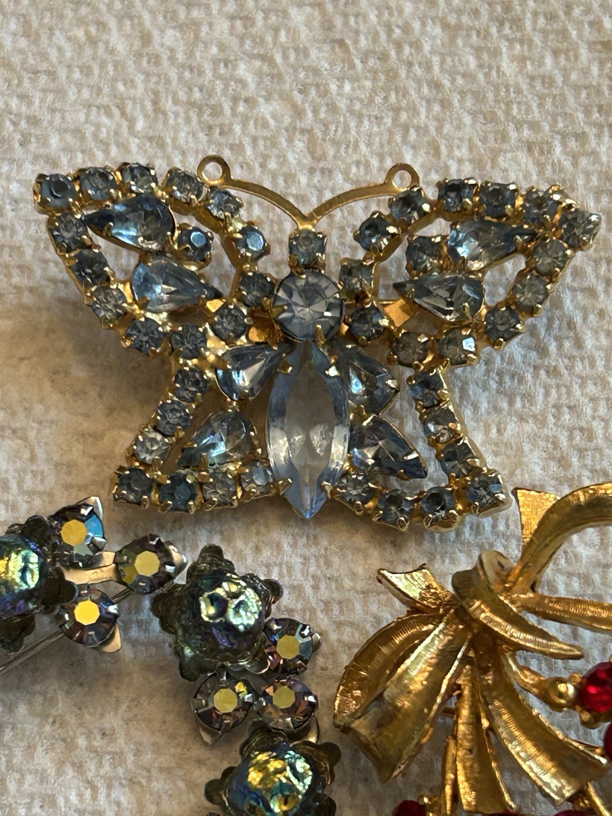 3 Fashion Jewelry Brooches Buttrfly, Round Boralis, Ruby Red Grapes