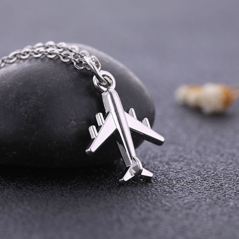 Simple Silver Color Aircraft Jewelry Sets Female Airplane Necklace & Earrings