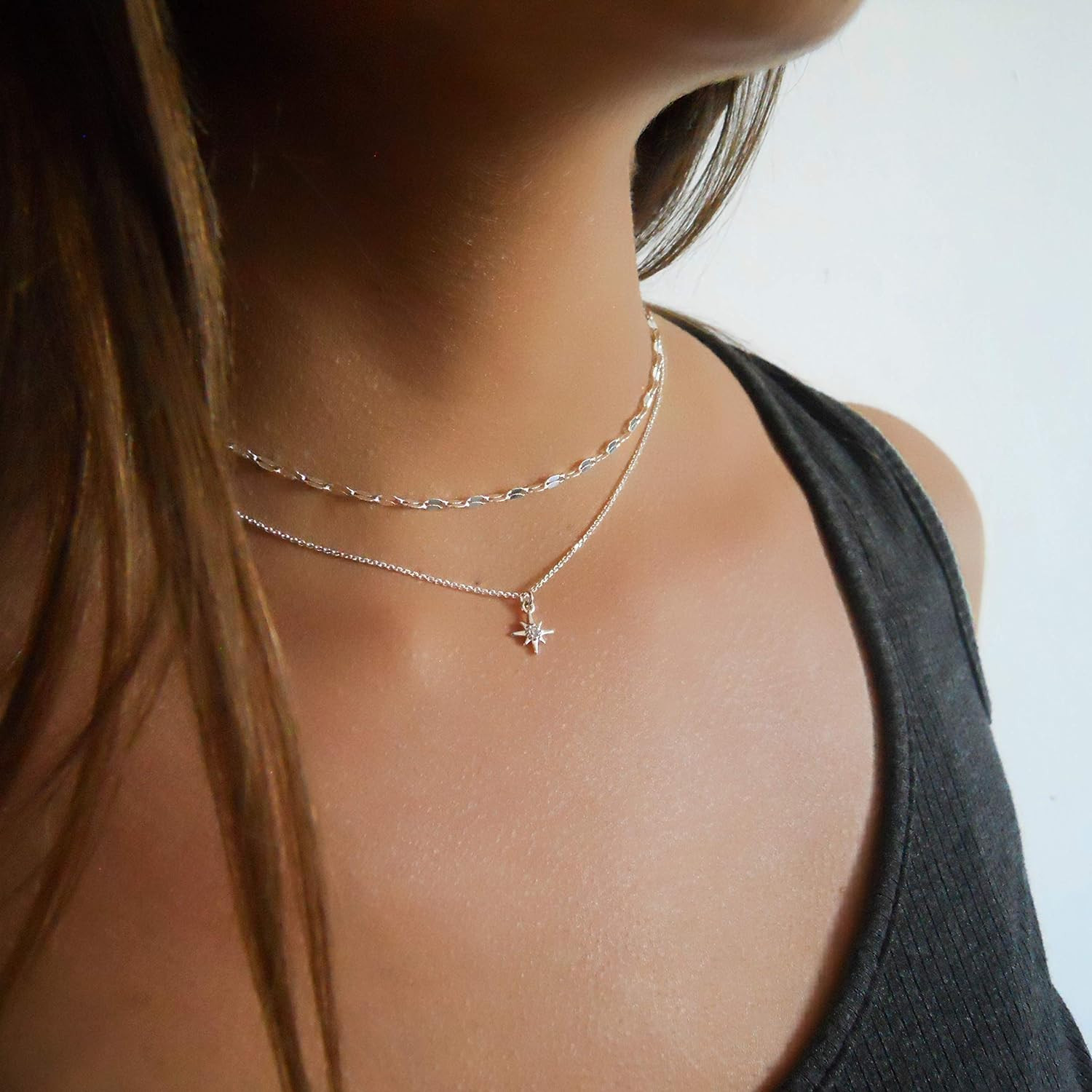 Star Necklace, Tiny Cubic Zirconia North-Star Pendant, 925 Sterling Silver Chain