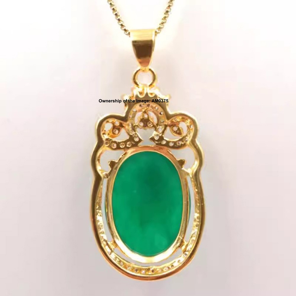 NEW Yellow Alloy Heating Jade Pendant Women Men Green Jade Oval Pendant 41mm H