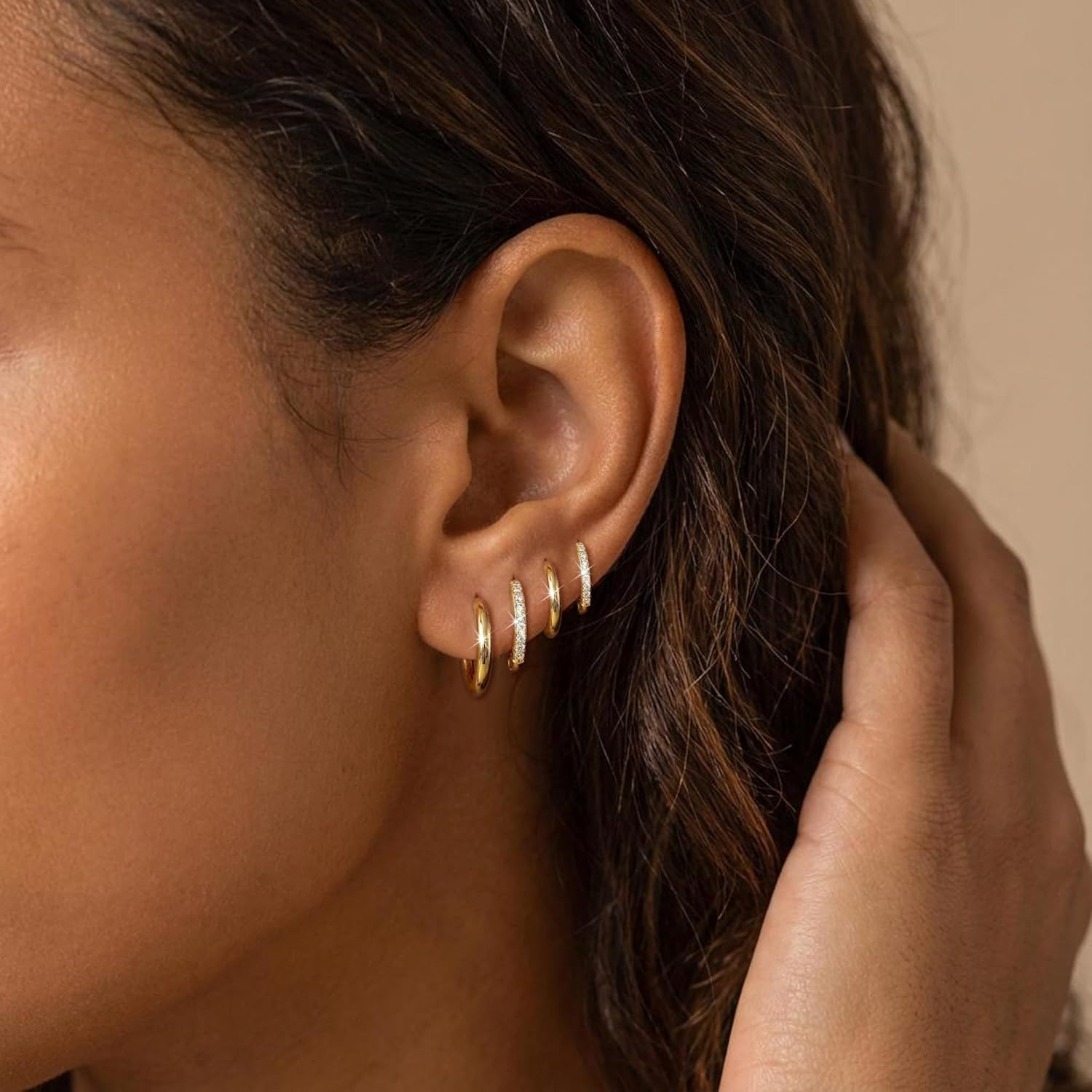 4 Pair Small Gold Hoop Earrings for Women Sensitive Ears – Hypoallergenic 14K Re