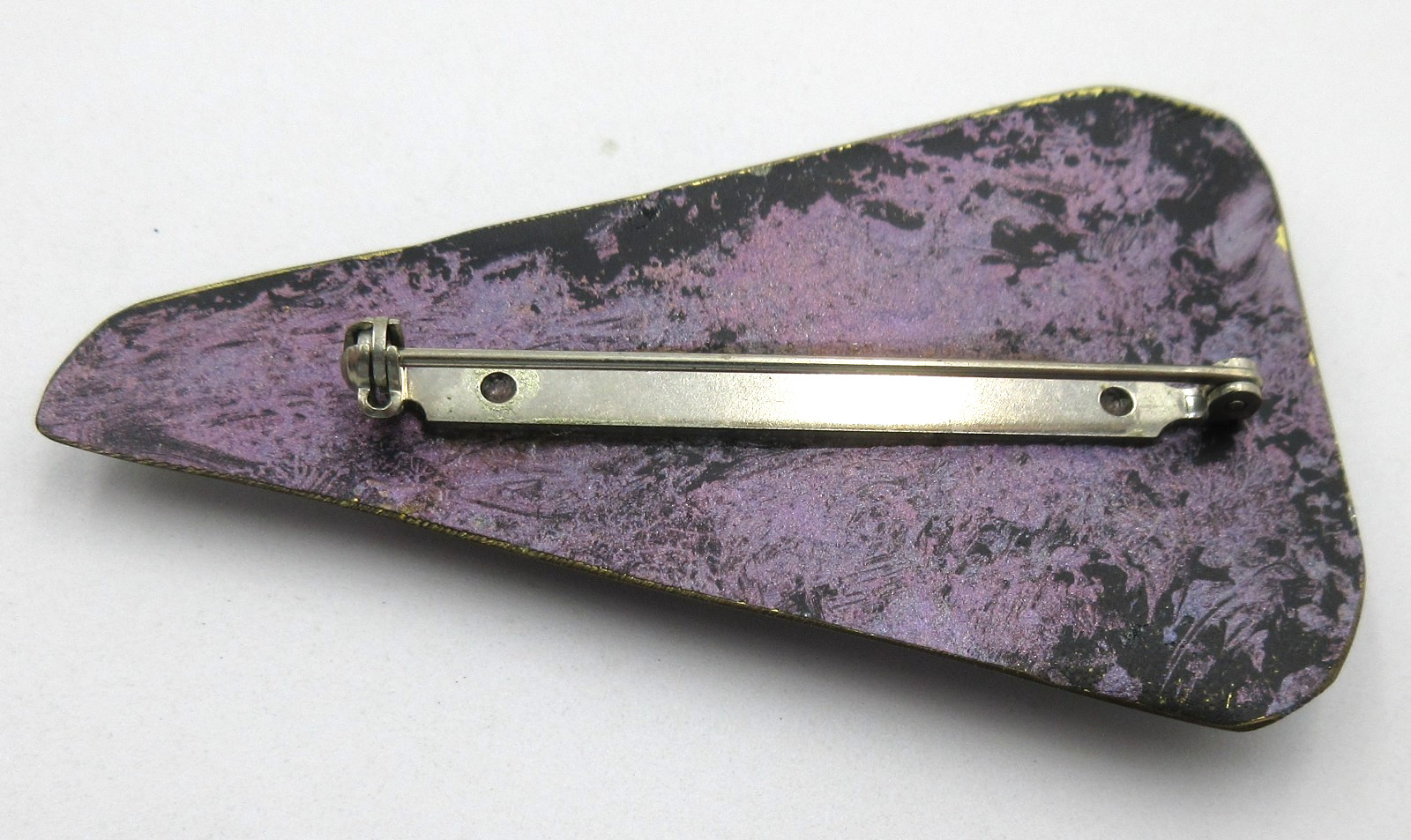 2.5″ Unusual geometric big large thin metal brooch black blue purple gold tone