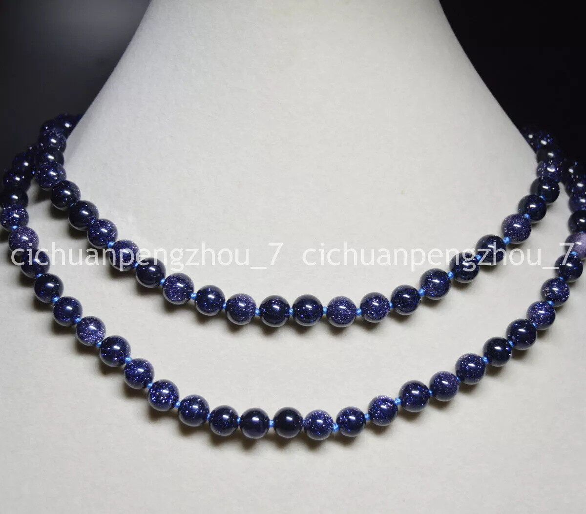 Blue Galaxy Sandstone Round Gemstone Beads Long Necklace No Clasp 6/8/10/12mm