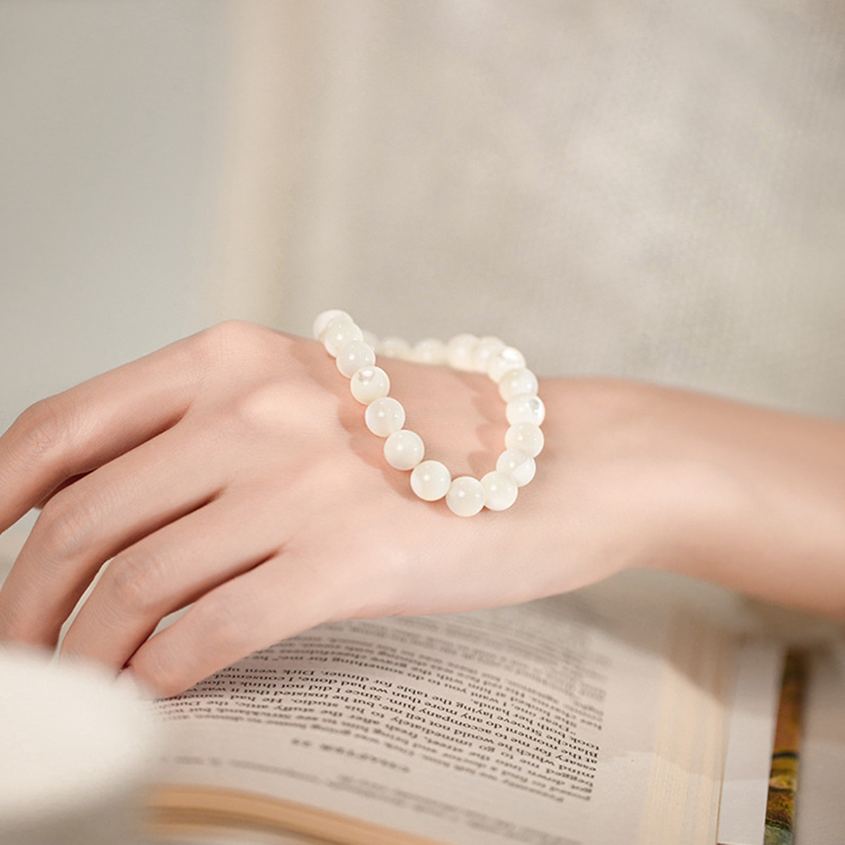 Handmade Mother of Pearl Elastic Stretch Bracelet – 4mm Round Gemstone Bead