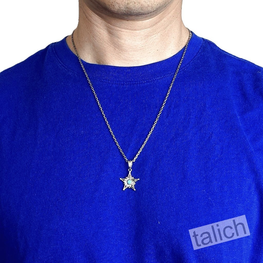 Shiny 925 Sterling Silver Five Pointed Star with Turquoise Small Charm Pendant