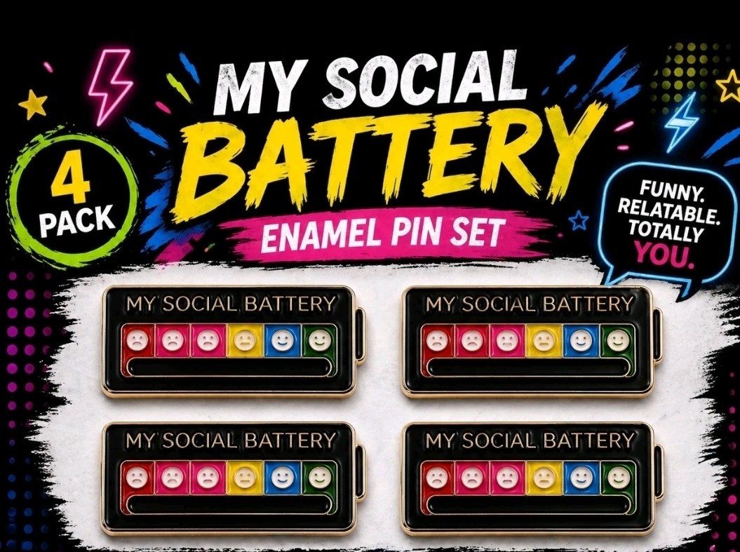 My Social Battery Enamel Pin Funny Introvert Mood Pin Set (Set of 4) Black