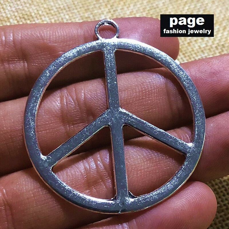 Large 1-3/4″ Peace Sign Antique Silver Tone Pendant With 18″ Chain Necklace