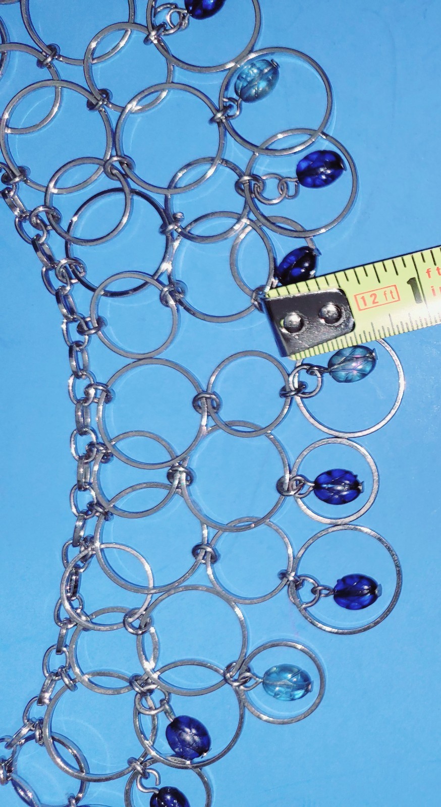 VTG Silverstone Adjustable Necklace With Blue & Aqua Marine Glass Beads