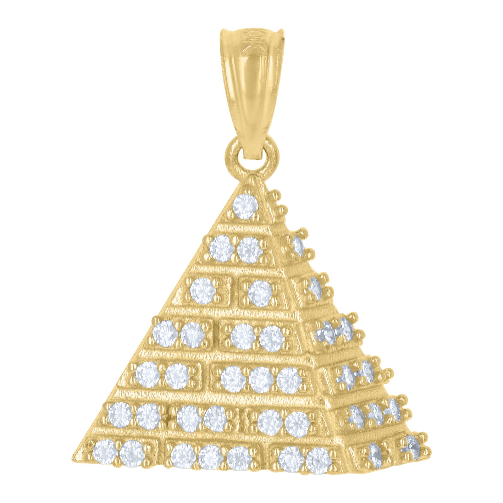 10K Yellow Gold Round Cut CZ Men’s 0.80″ Egyptian Charm 2-Sided Pyramid Pendant