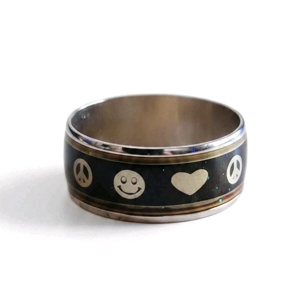 1 pc. Mood Ring Band Silver Tone Metal Color Changing Stainless Steel