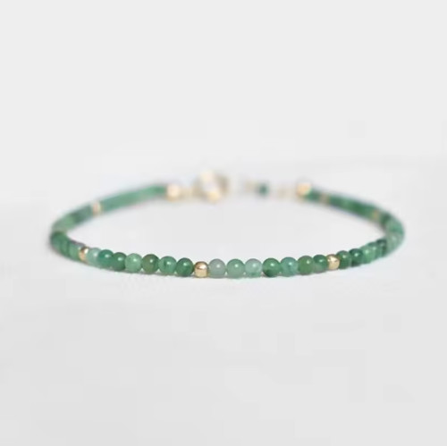 2mm Green Jade Beaded Bracelet Small Beads Sweet Natural Stone Women Daily Gift
