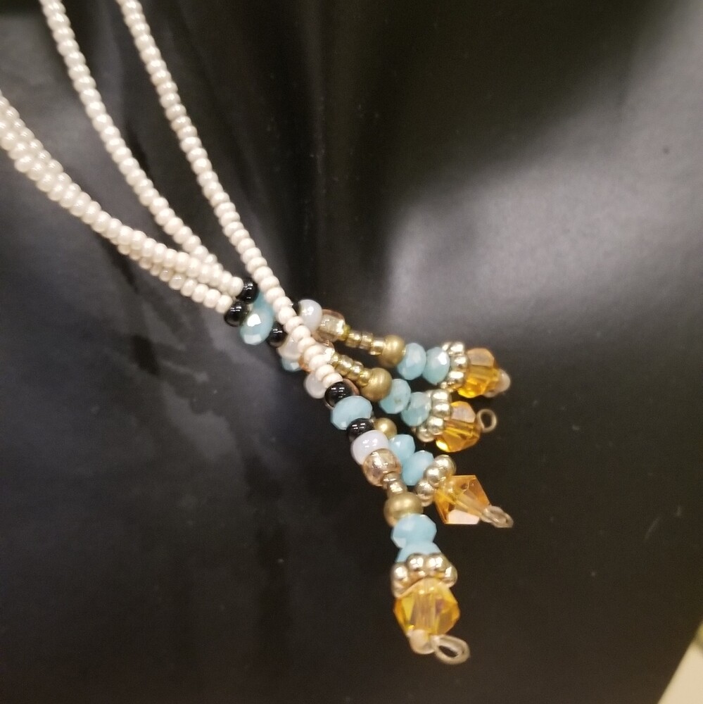 Extra Long Handmade Stranded Beads With Rhinestone Earrings