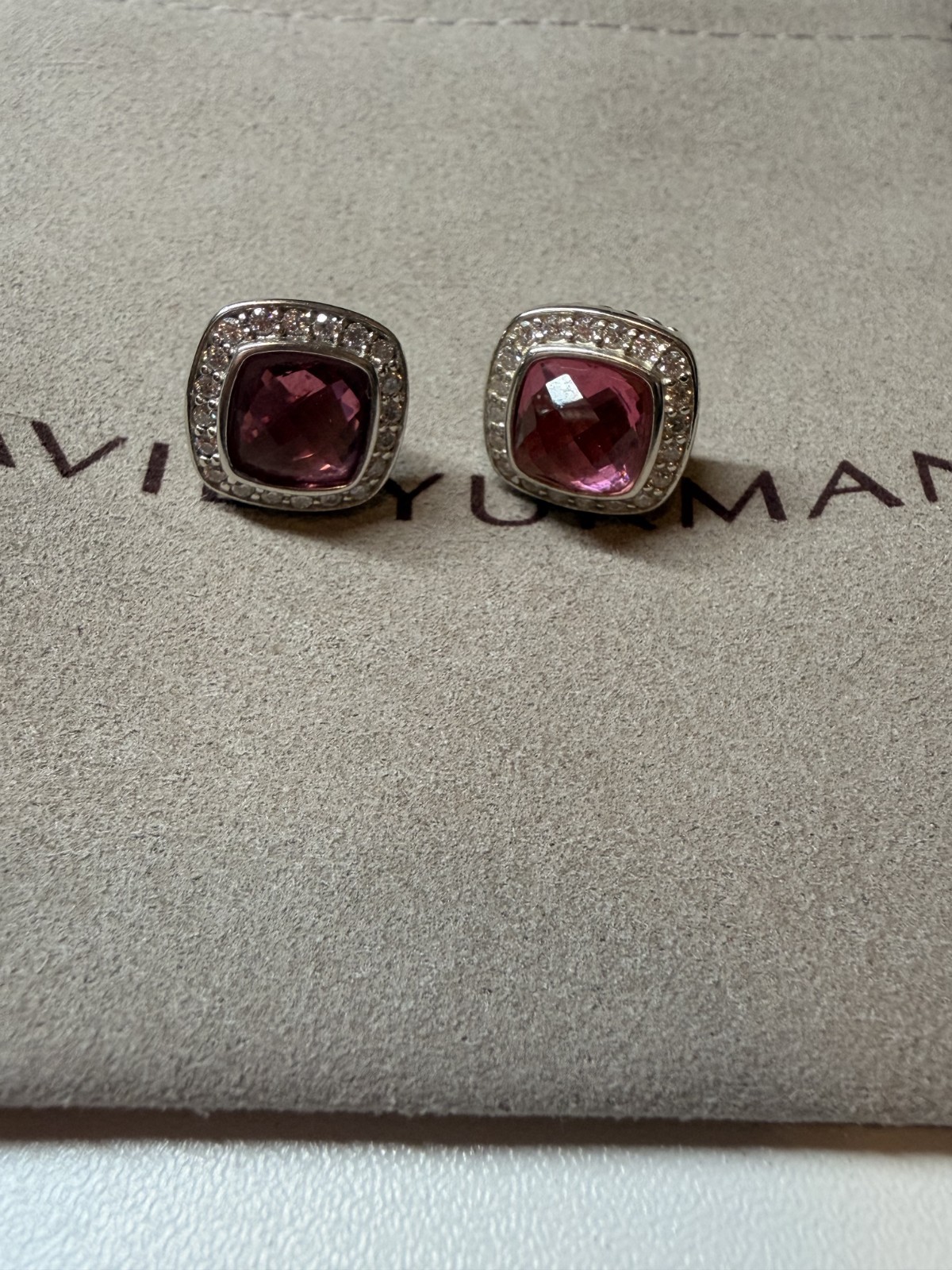 David Yurman Sterling Silver925 Stud Earrings Pink Tourmaline 7 mm