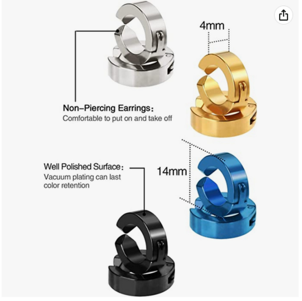 2PCS Non-Piercing Earrings Ear Clip Fake Ear Hoops for Men Women Stainless Steel