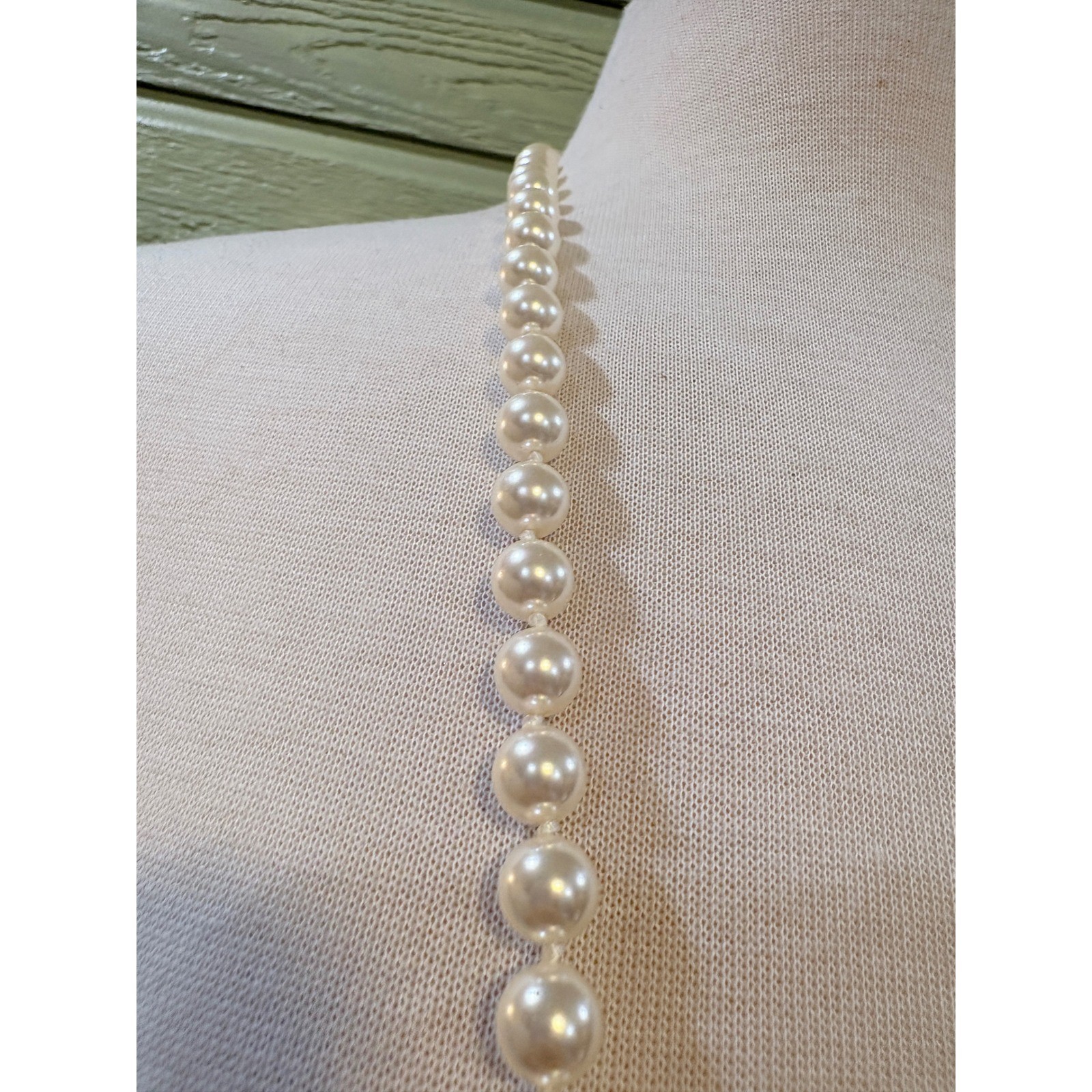 RMN Faux Pearl Strand Necklace Cream Opera Length Hand Knotted 36 Inch