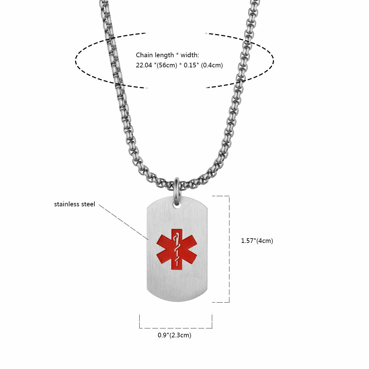 Mens Stainless Steel Medical Alert Dog Tag Pendant Necklace Chain Free Engraving