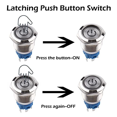 2PCS 19mm Latching Push Button Switch 12V-24V On/Off 1NO 1NC Self-Locking