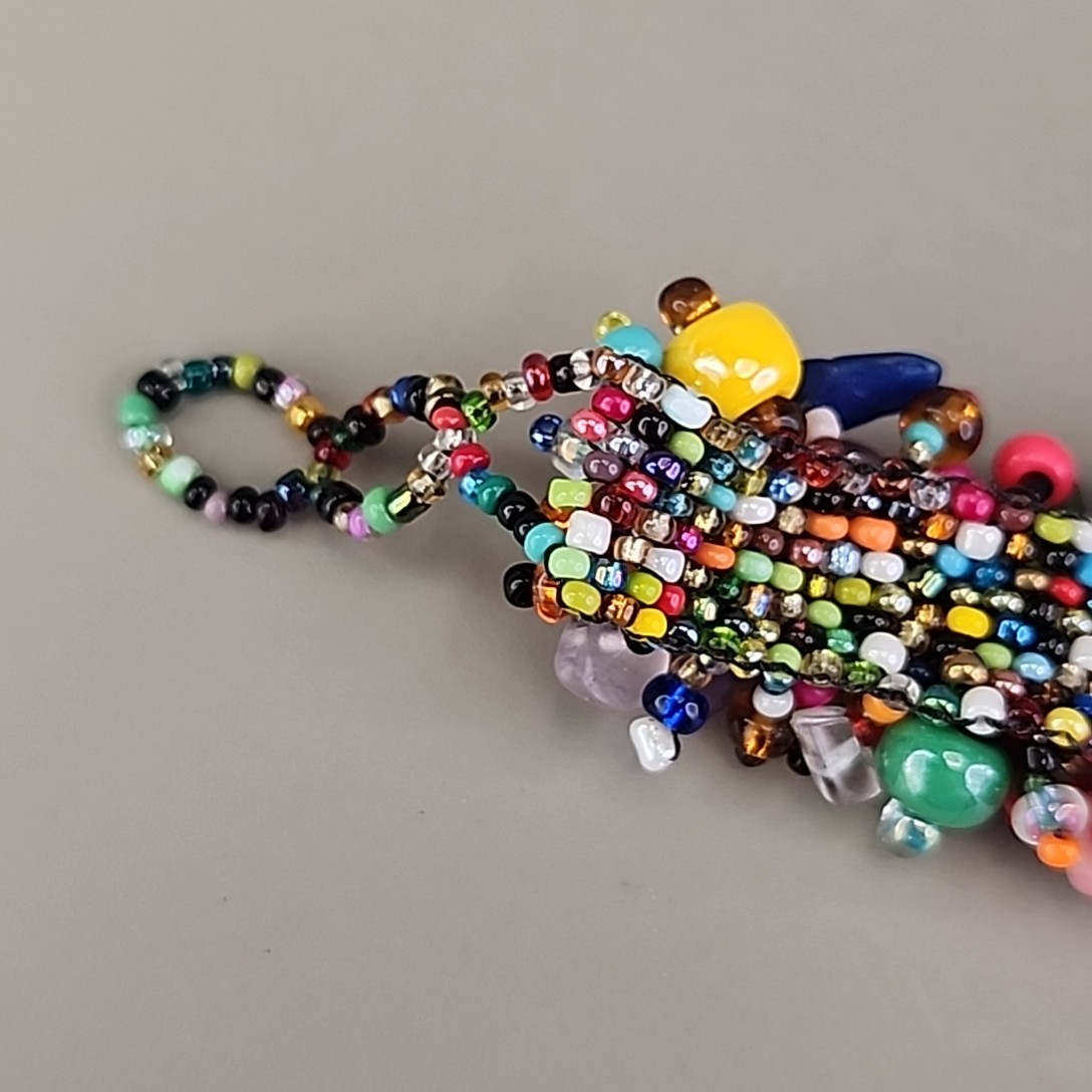 Glass Beaded Bracelet Woven Multicolor 7.25″