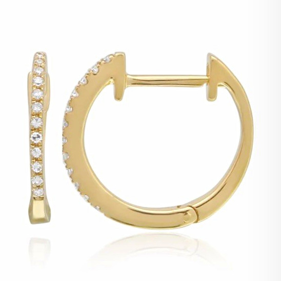 Solid gold, pave huggie earrings Alev Jewelry