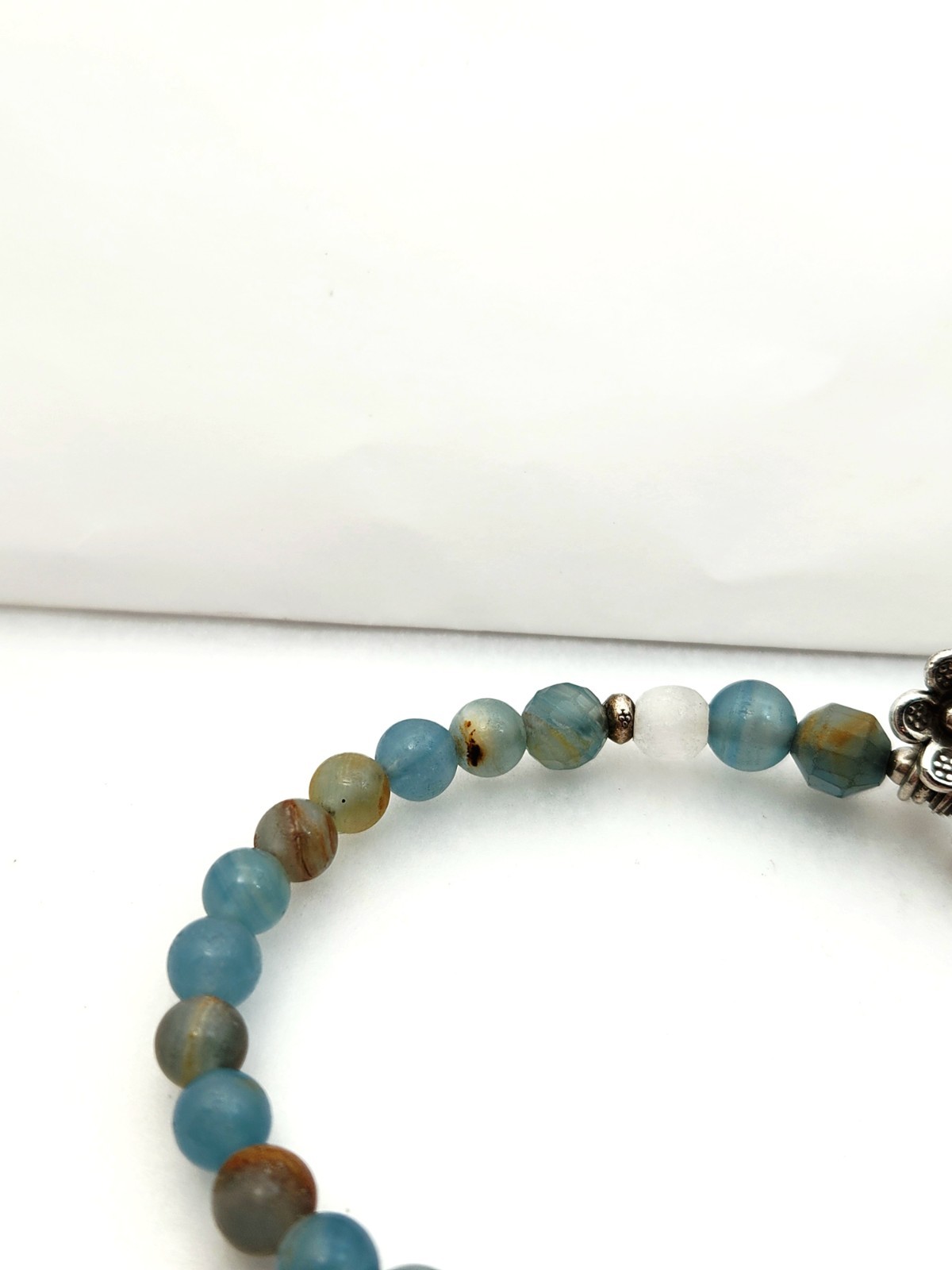 Sterling Silver Bar Stone Bead Bracelet Blue Brown Bangle Stretch Flower Sun 925