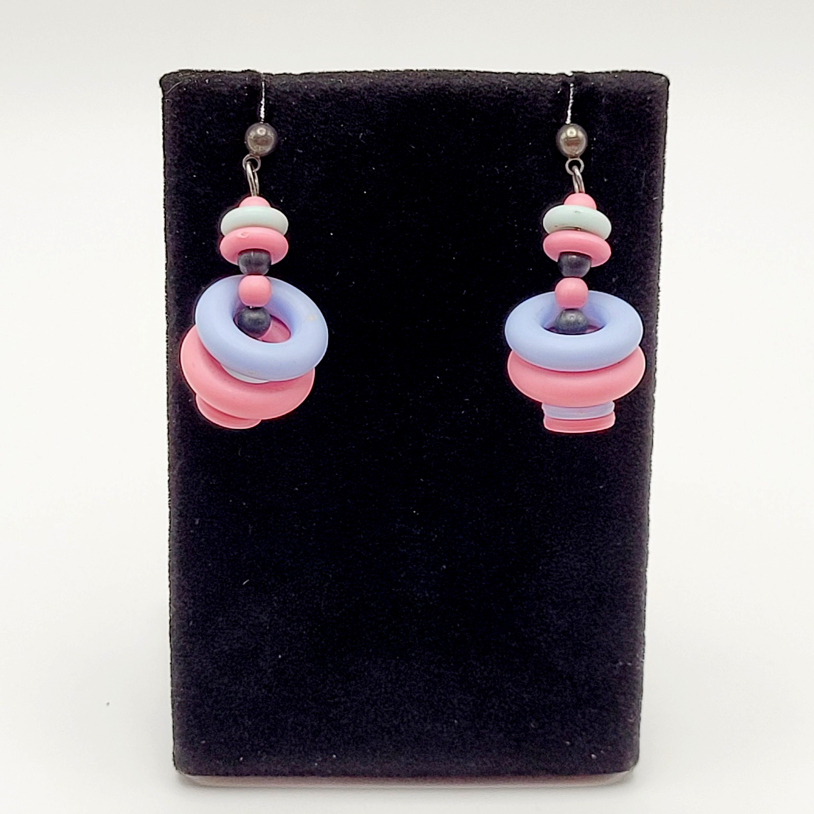 Artisan Donut and Disc Polymer Clay Pastel Colors Modern Pierced Dangle Earrings
