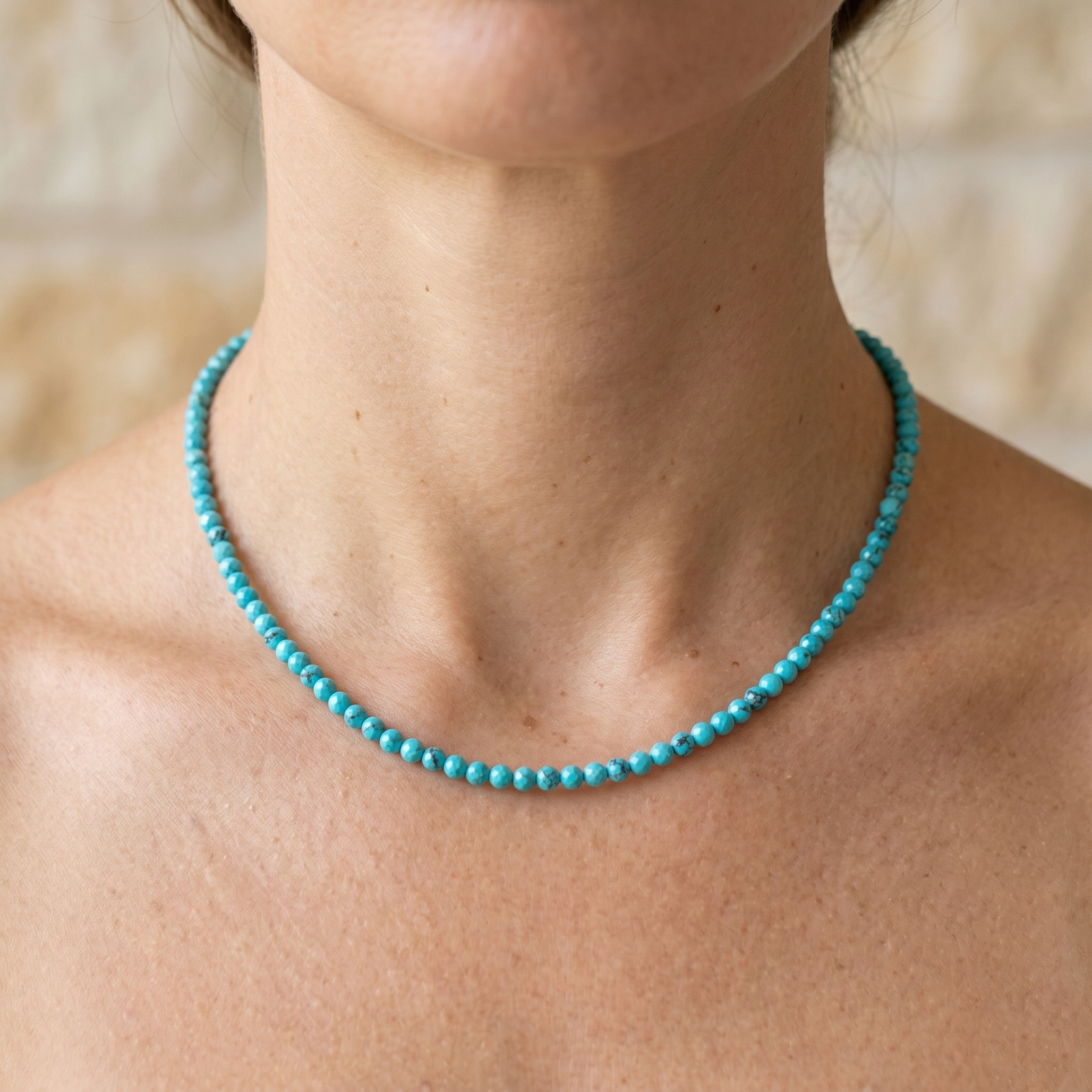 3mm Natural Turquoise Choker Necklace Dainty Beaded Boho Healing Jewelry