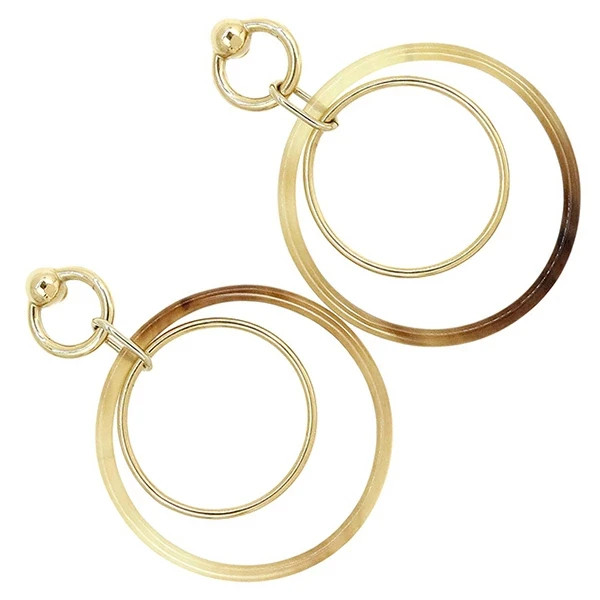 Used Auth HERMES Hoop Pierced earrings amulet Duo Brown GP Women