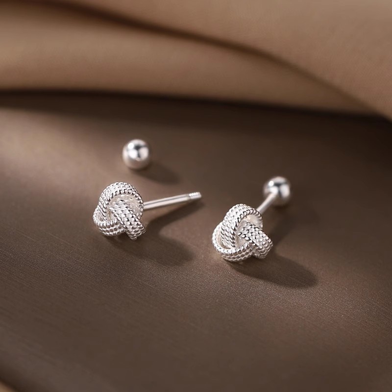 Women’s Silvery Minimalist Mini Ear Studs Screw Buckle Earring Bone Alloy