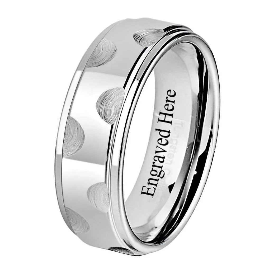 8mm Polished Tungsten Carbide Wedding Band with Textured Circular Divot Pattern