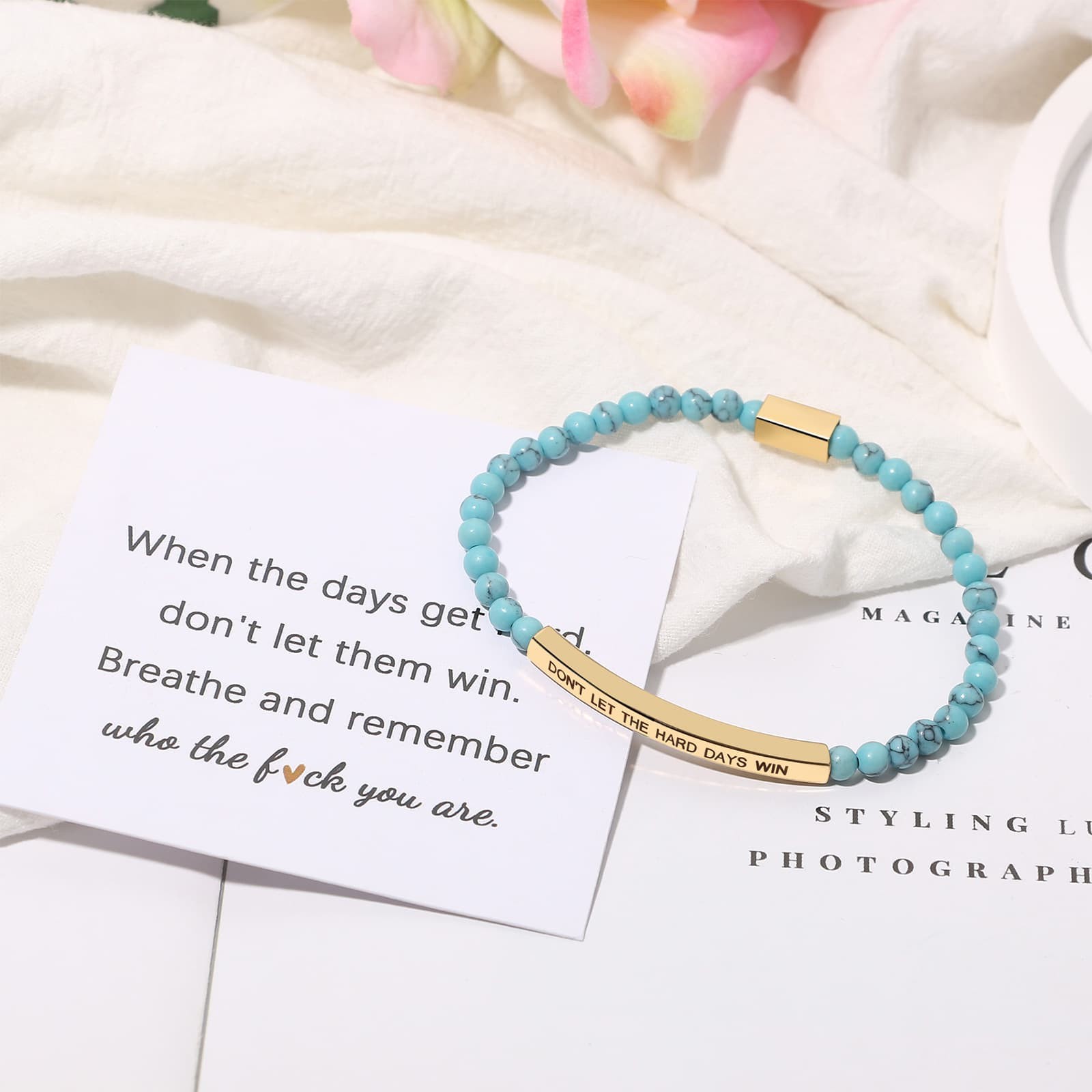 Don’t Let The Hard Days Win Quote Beaded Slim Bracelet Gift For Daughter Friend