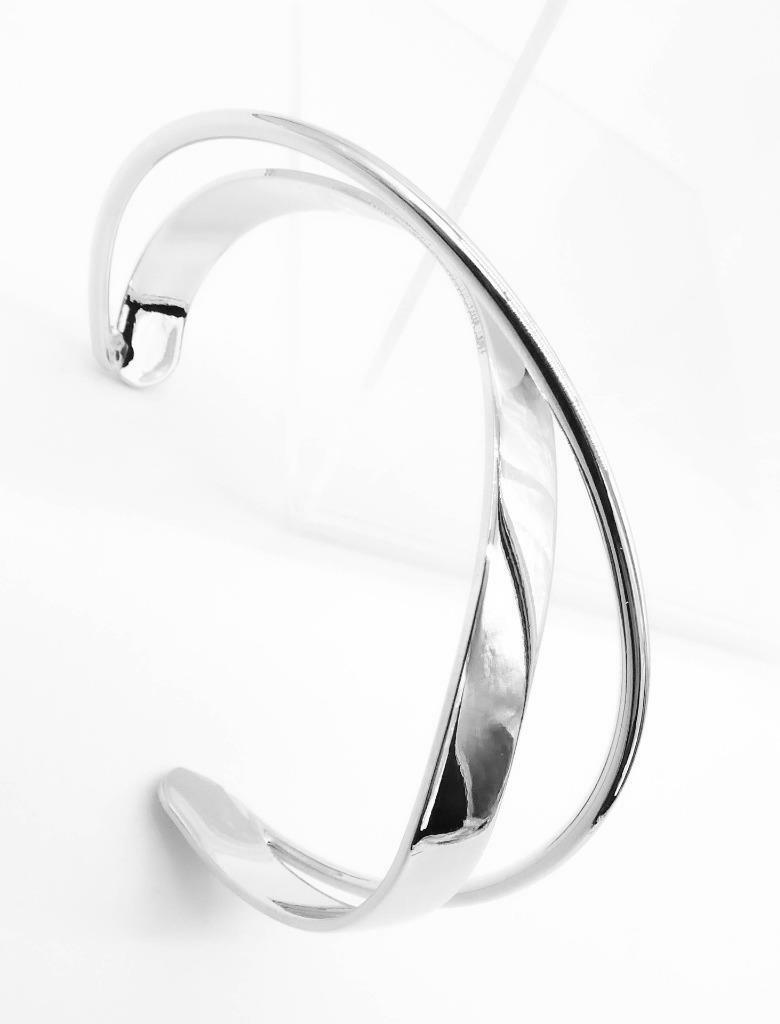 GORGEOUS Sculpted Artisanal Silver Twisted Curved Crisscross Cuff Bracelet
